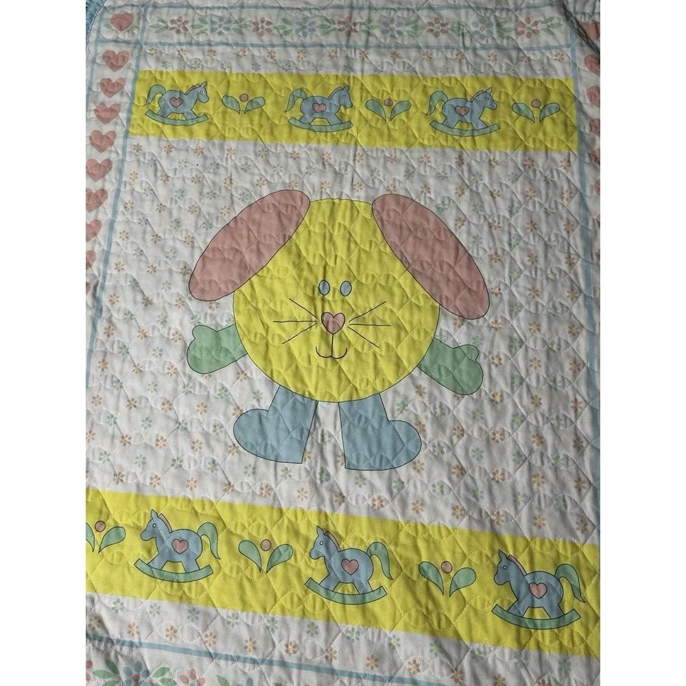 Vintage General greeting Co. baby crib blanket comforter‎ blue fringe